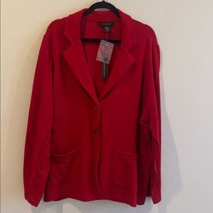 Tahari Jacket Blazer 3x Pockets Red Cotton Rayon Stretch Office Career